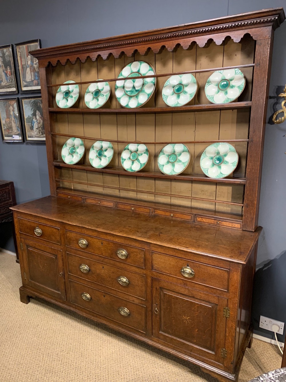 A good late 18th century oak dresser and original rack View II