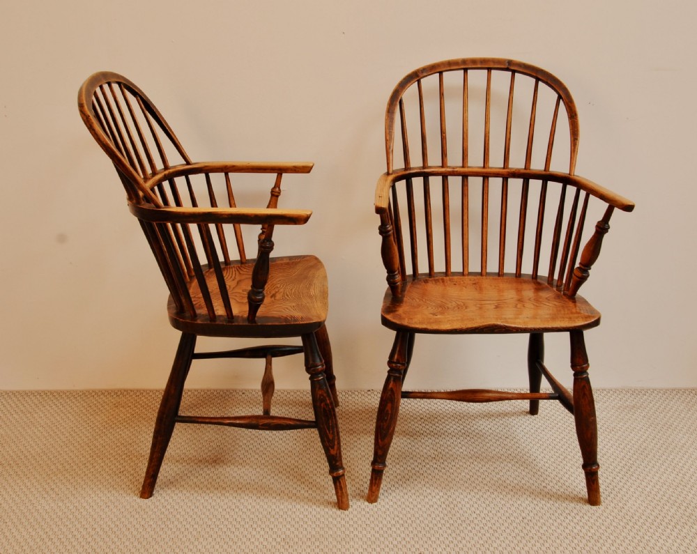PAIR OF 19TH CENTURY ASH AND ELM STICK BACK WINDSOR ARMCHAIRS View II