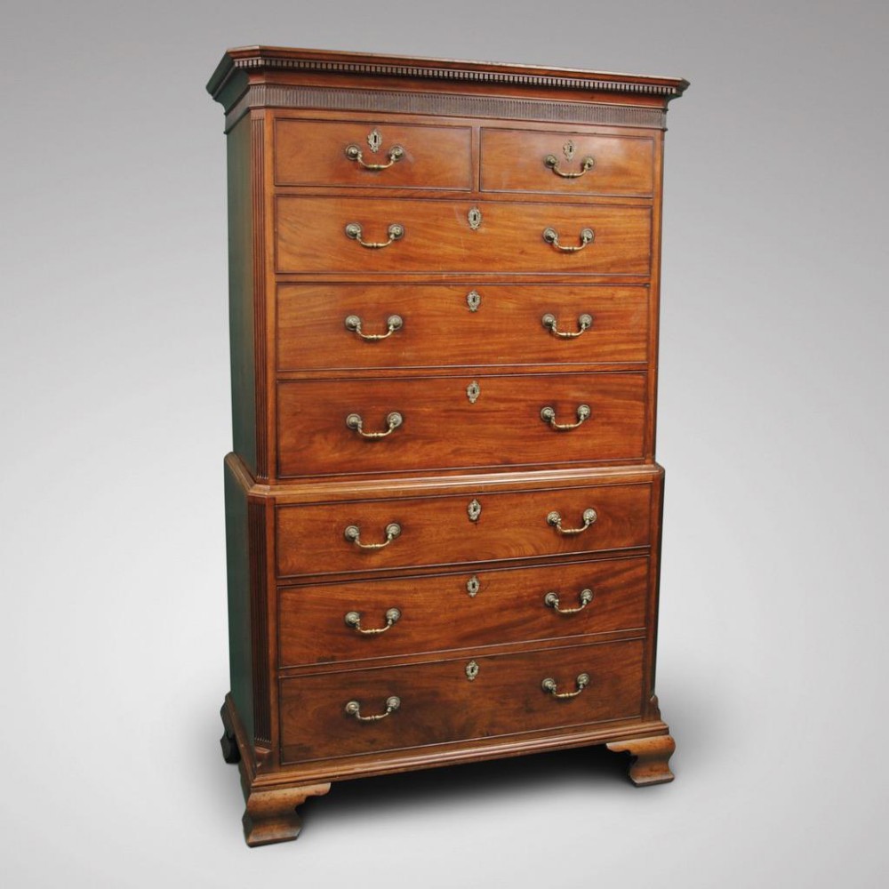 A GEORGE III PERIOD MAHOGANY CHEST ON CHEST