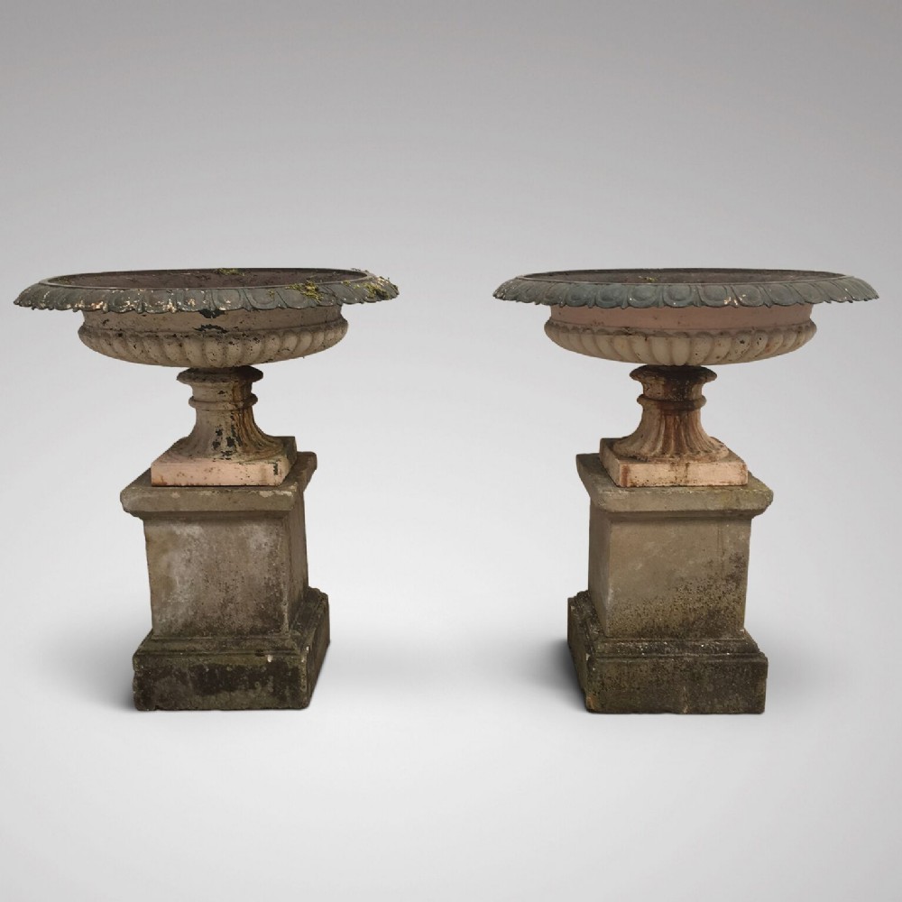 MASSIVE PAIR OF 19TH CENTURY CAST IRON URNS
