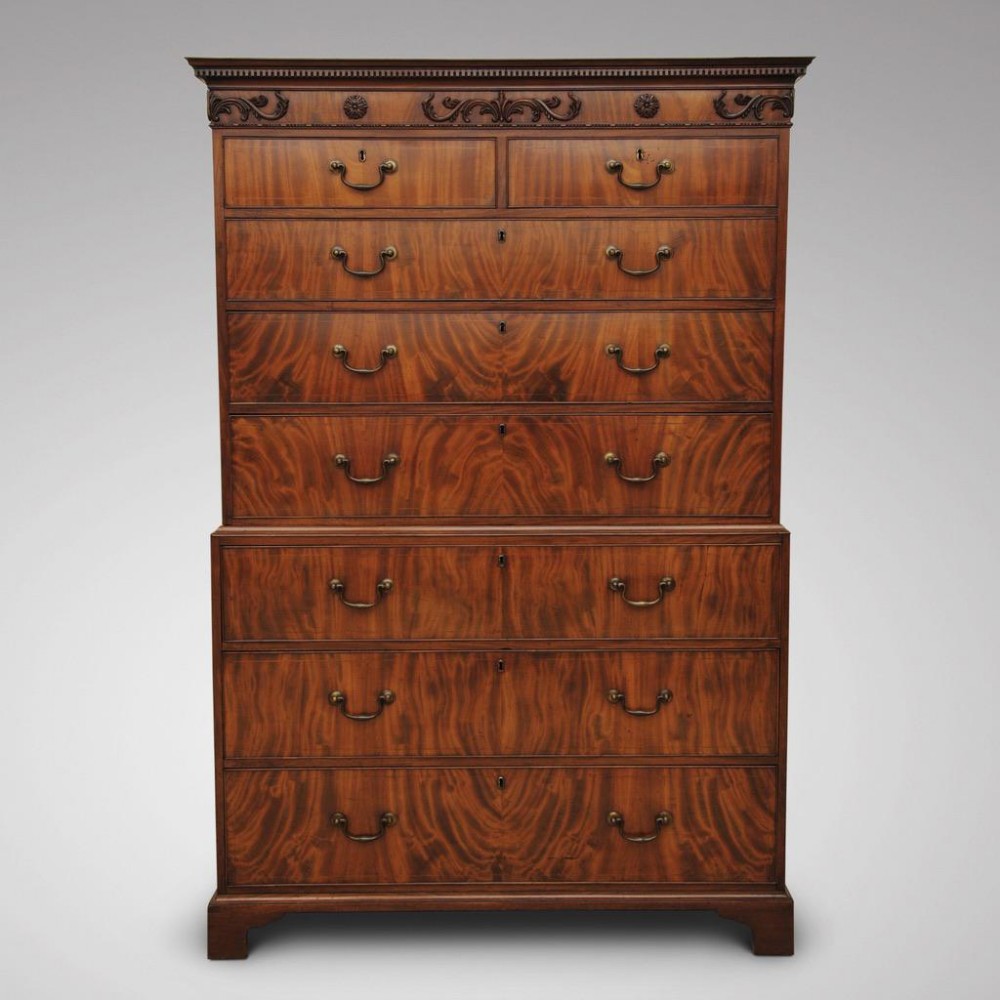 SUPERB EXAMPLE OF A FLAME MAHOGANY CHEST ON CHEST