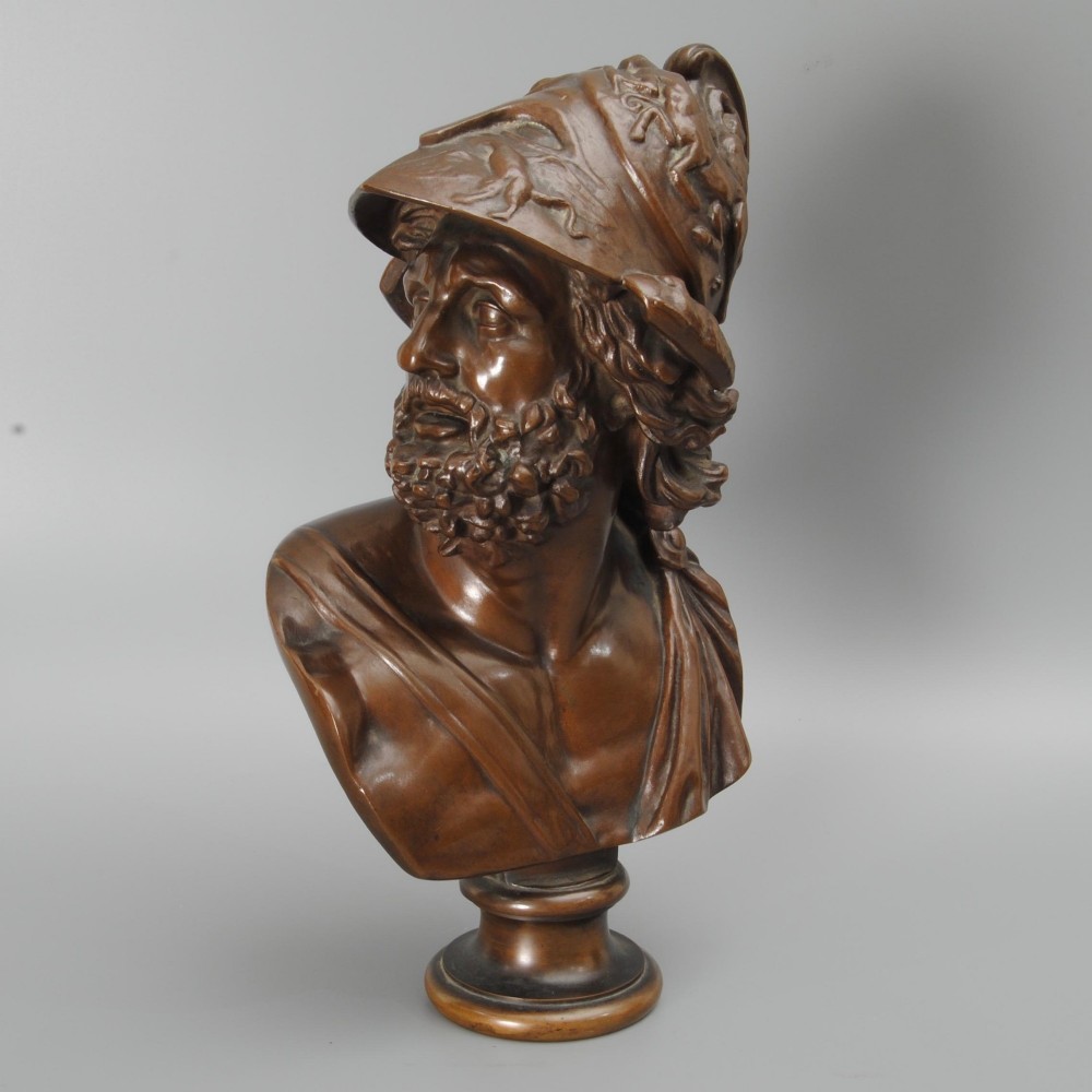 A 19TH CENTURY BRONZE BUST OF AJAX