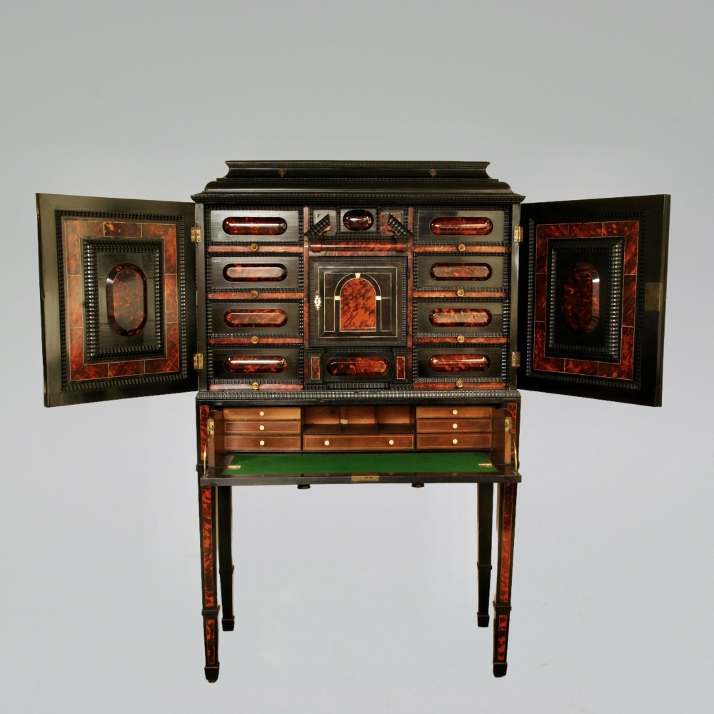 FLEMISH EBONY AND TORTOISESHELL CABINET ON STAND