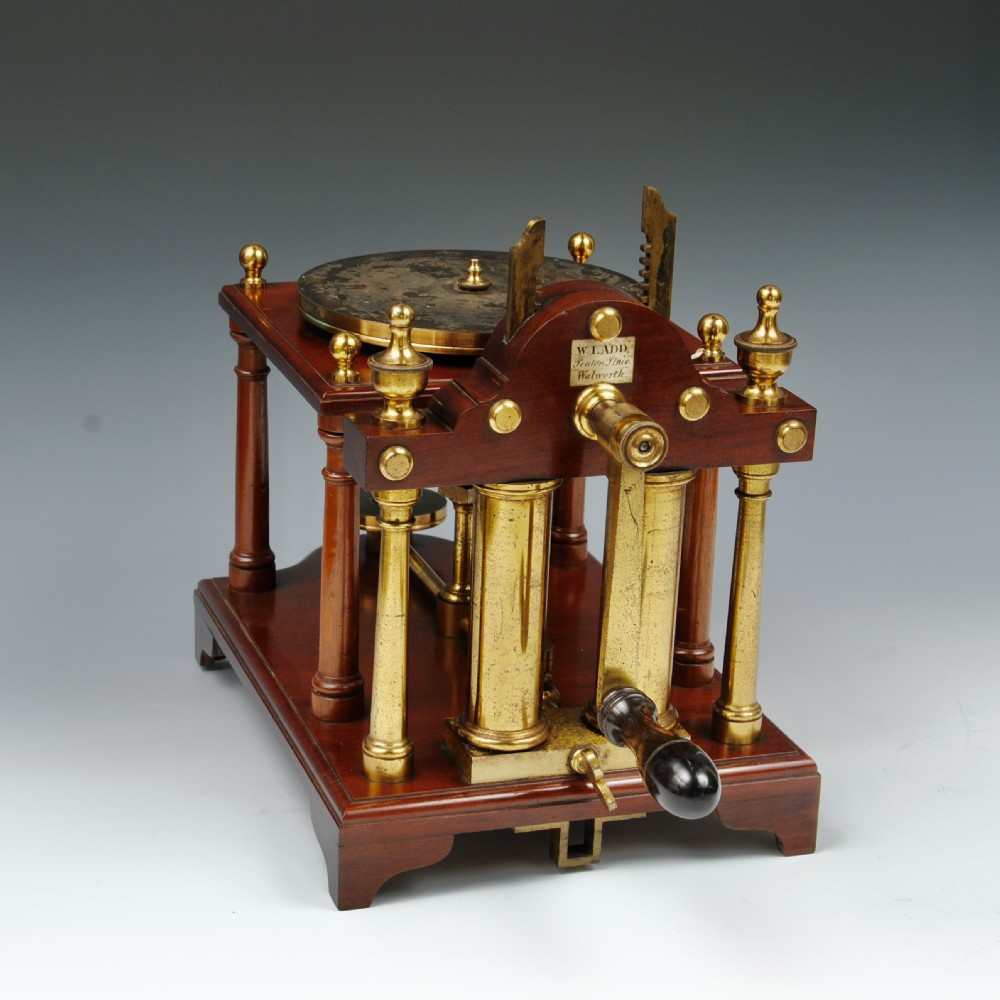 SUPERB EXAMPLE OF A BRASS AND MAHOGANY VACUUM PUMP View III