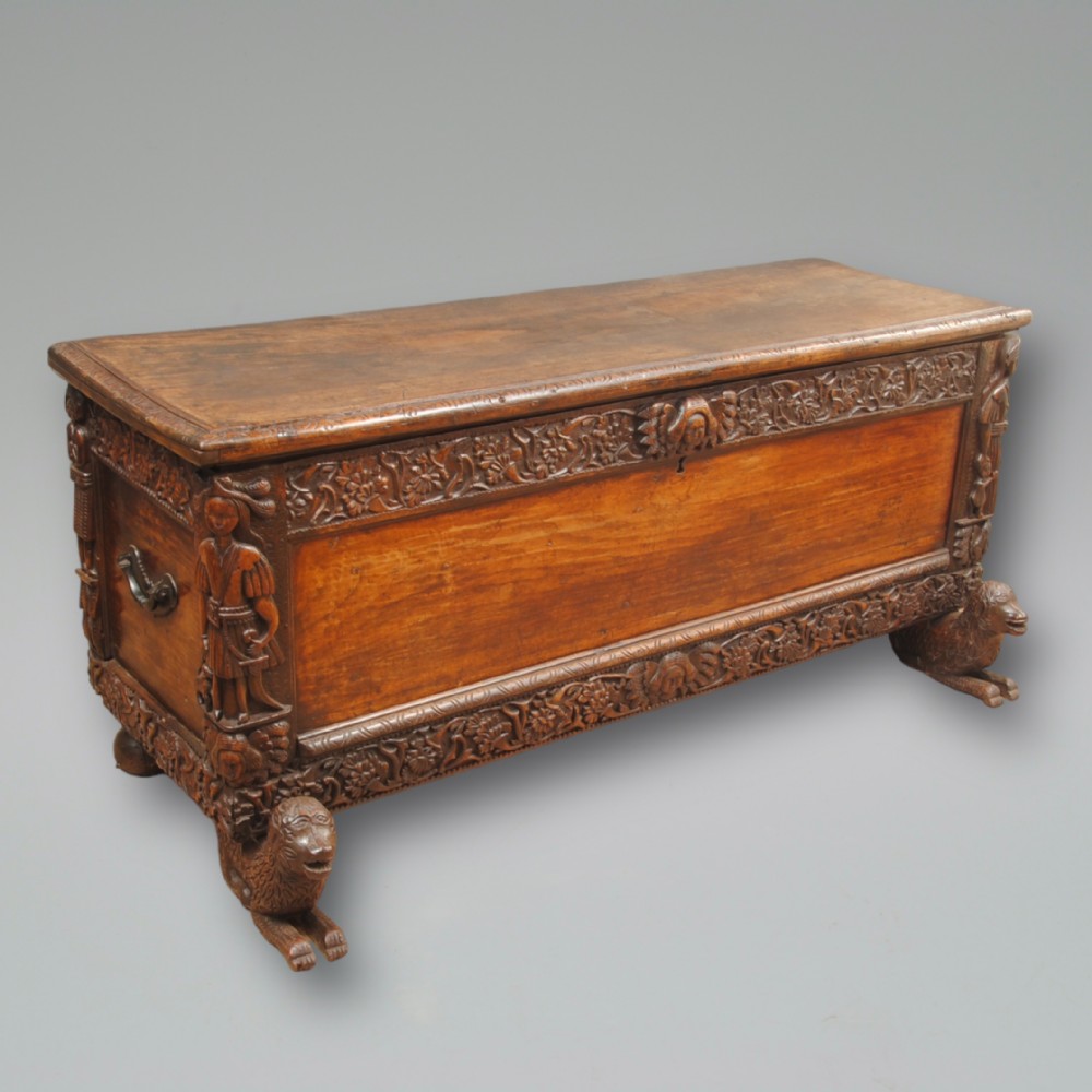 A RARE SPANISH COLONIAL CARVED COFFER