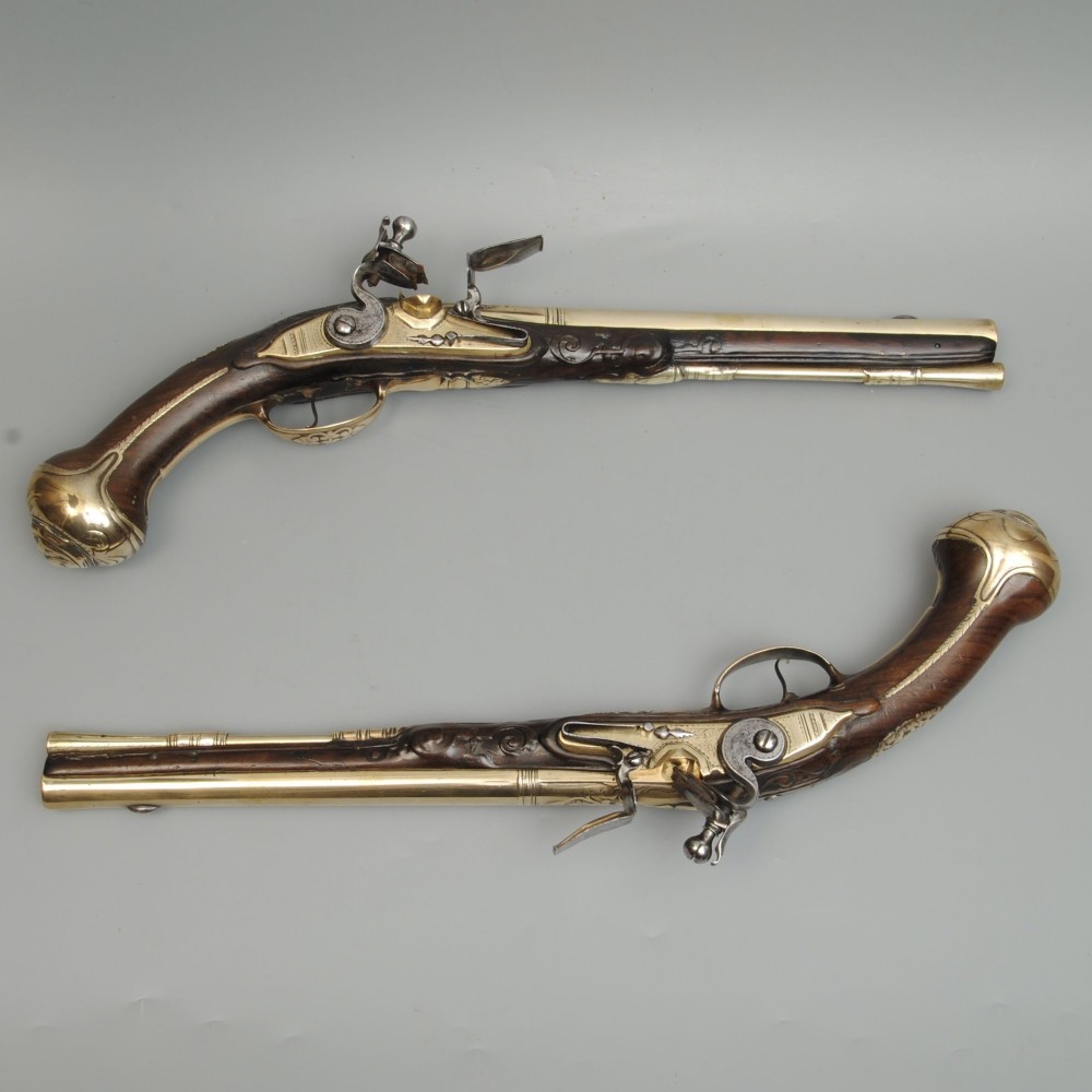 RARE PAIR OF EARLY 18TH CENTURY DUTCH HOLSTER FLINTLOCK PISTOLS