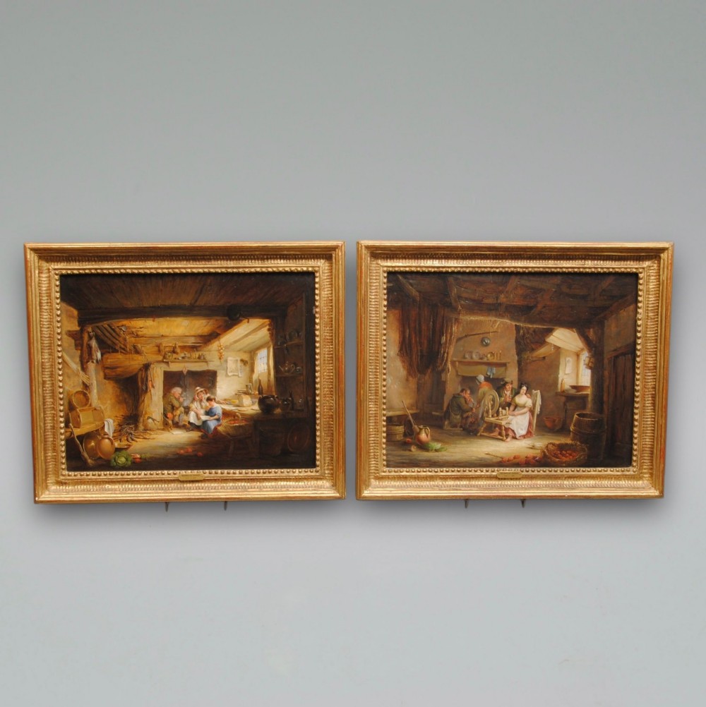 PAIR OF OIL ON PANEL OF INTERIORS BY NICHOLAS CONDY