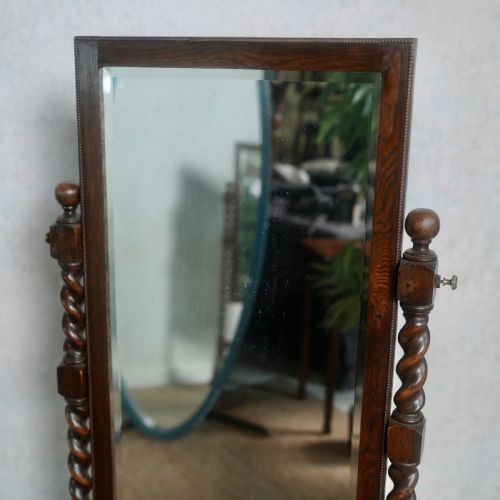 OAK CHEVAL MIRROR CARVED BARLEY TWIST - ADDITIONAL PHOTO 2