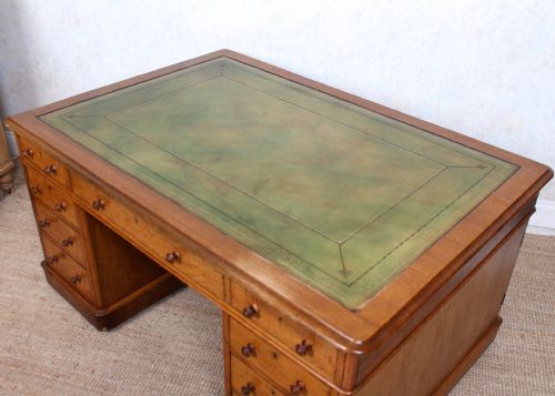 LARGE OAK PARTNERS DESK VICTORIAN LEATHER - ADDITIONAL PHOTO 8