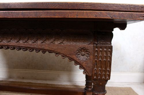 OAK REFECTORY DINING TABLE 10 SEATER EXTENDING VICTORIAN - ADDITIONAL PHOTO 1