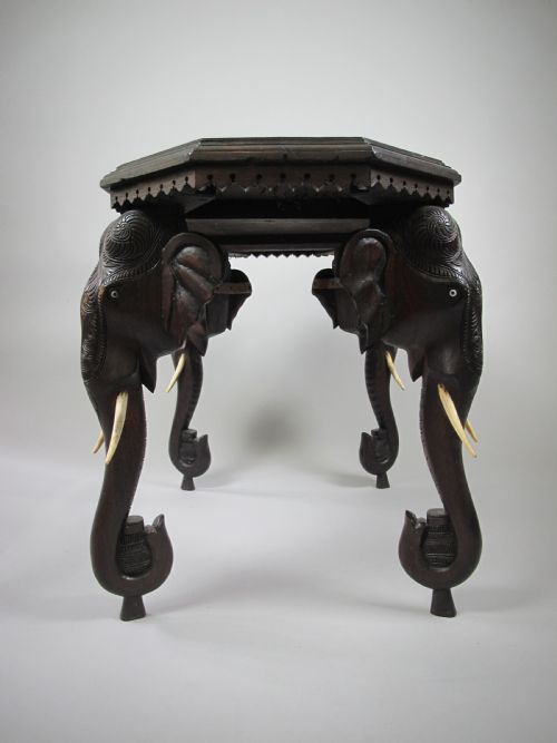 fig 1. Large 19th Century Anglo Indian Carved Rosewood Table With Elephant Head Legs