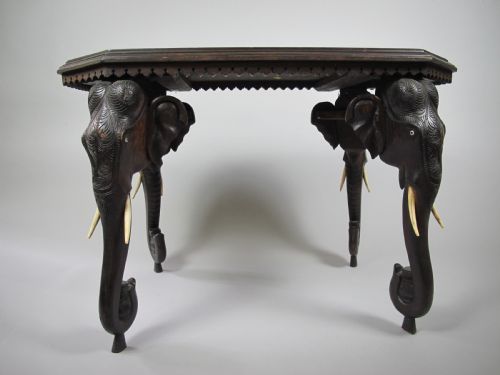 fig 2. Large 19th Century Anglo Indian Carved Rosewood Table With Elephant Head Legs