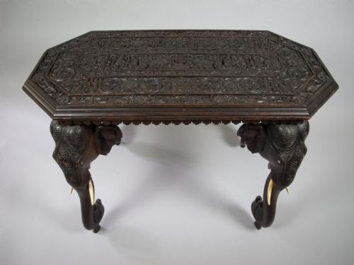 fig 3. Large 19th Century Anglo Indian Carved Rosewood Table With Elephant Head Legs