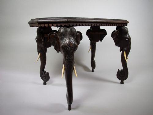 Large 19th Century Anglo Indian Carved Rosewood Table with Elephant Head Legs