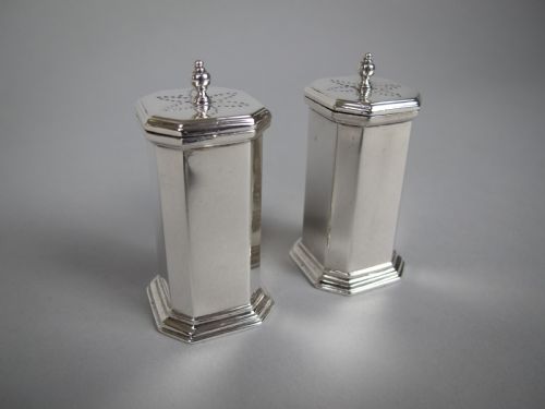 Pair of Sterling Silver Pepperettes / Pepper Shakers. Carrington & Co, 1935.