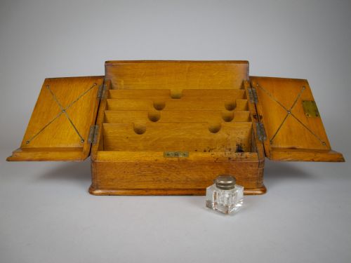 Golden Oak Fold-out Desk Tidy / Stationary Cabinet, C.1890