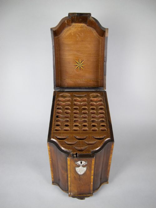 fig 1. George III Flame Mahogany Cross-Banded Cutlery Box with Original Interior.