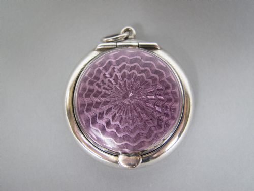 Sterling Silver & Lilac Guilloche Enamel Mirror Compact by Crisford & Norris, 1921.