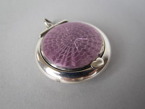 fig 1. Sterling Silver & Lilac Guilloche Enamel Mirror Compact by Crisford & Norris, 1921.