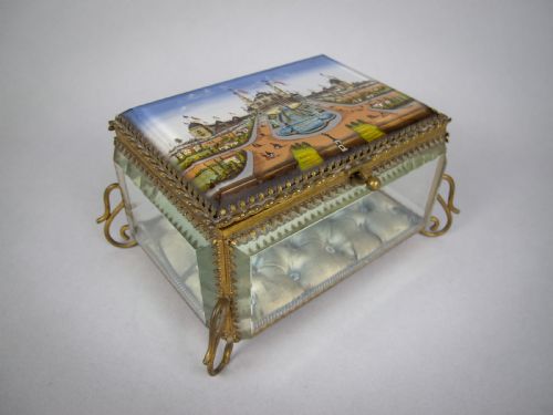 Antique French Brass & Bevelled Glass Casket. Exposition Universelle, Paris, 1878.