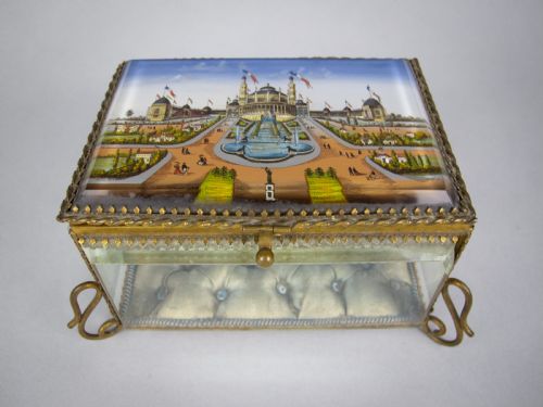 fig 1. Antique French Brass & Bevelled Glass Casket. Exposition Universelle, Paris, 1878.