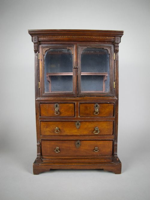 George III Miniature Mahogany Glass Fronted Cabinet - Apprentice Piece.