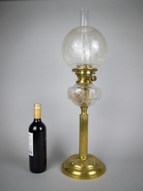 fig 1. Large Brass Corinthian Column Oil Lamp With Hinks No. 2 Duplex Burner