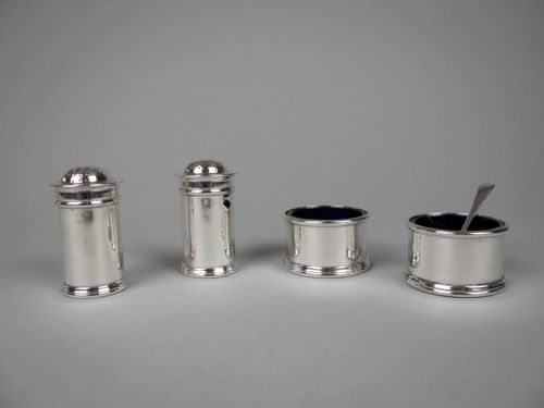 Scottish Sterling Silver Four Piece Cruet Set by James Weir, Glasgow, 1924.