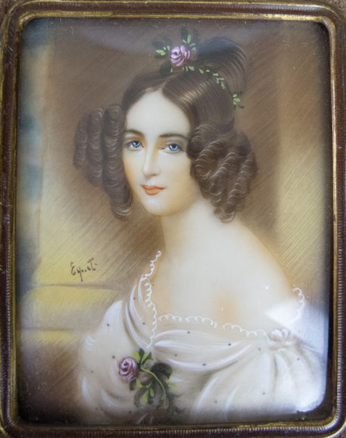 fig 1. Finely Painted 19th Century French Miniature Portrait Of A Young Lady - Signed.