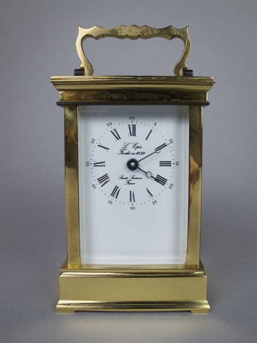 fig 1. 20th Century L'Epee French Brass Carriage Clock With 8 Day Movement.