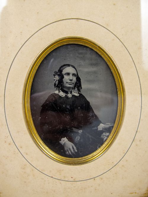 fig 1. 19th Century Daguerreotype Of A Seated Lady In Original Gilt Wood Frame.