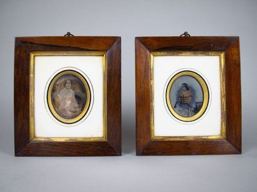 Pair of 19th Century Daguerreotypes (Young Ladies) in Original Gilt Wood Frames