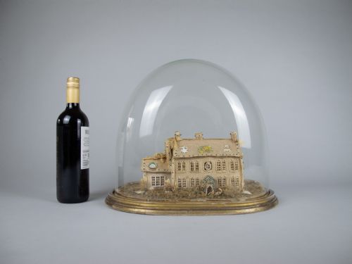 fig 1. Exceptional Large Victorian Beadwork Diorama Of A House With Original Glass Dome.