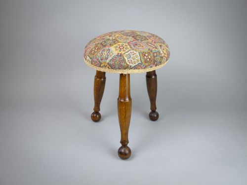 Late 19th Century Small Oak Needlework Stool with Tapered Ball Legs