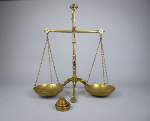 Large 19th Century Brass Bank Scales by Doyle & Son, London, with Avery Weights.