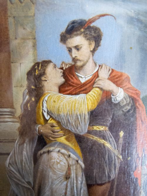 fig 2. 19th Century Oil On Board - Romeo & Juliet On Balcony.