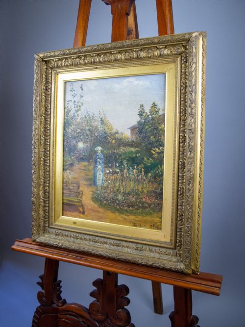 fig 1. Mid 19th Century French School Impressionist Oil On Canvas - Mother & Child In Garden.
