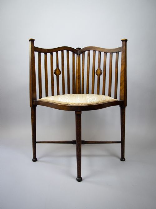 Sheraton Revival Inlaid Ash Corner Chair, Circa. 1900.