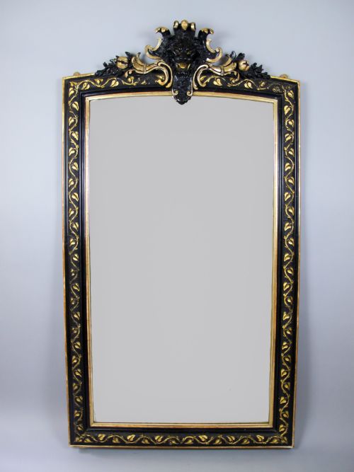 Large 19th Century French Napoleon III Black & Gold Figural Lion Mirror, C.1870