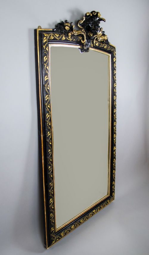 fig 1. Large 19th Century French Napoleon III Black & Gold Figural Lion Mirror, c.1870