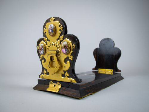 Victorian Betjemann's Patent Coromandel & Porcelain Book Slide, C.1860.
