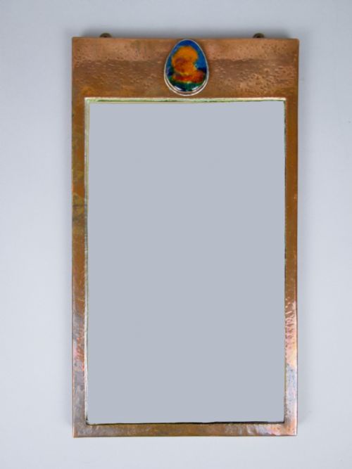 Arts & Crafts Copper & Enamel Cabochon Wall Mirror, C. 1910
