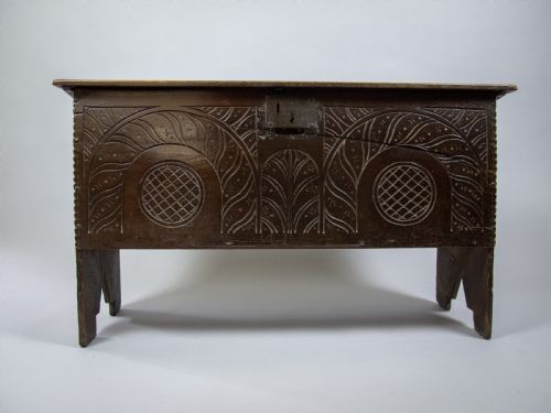 17th Century Carved Oak Six Plank Coffer / Chest.