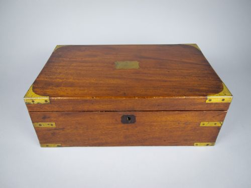 Large Victorian Mahogany & Brass Campaign Writing Slope with Frieze Drawer, C.1840