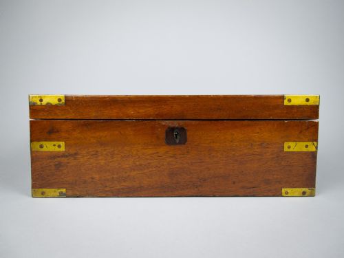fig 1. Large Victorian Mahogany & Brass Campaign Writing Slope With Frieze Drawer, c.1840