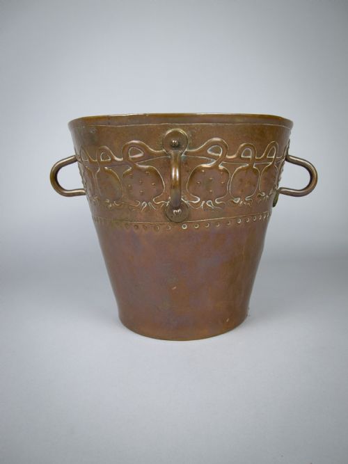 Arts & Crafts Copper Bucket with Loop Handles & Removable Base, C.1900.