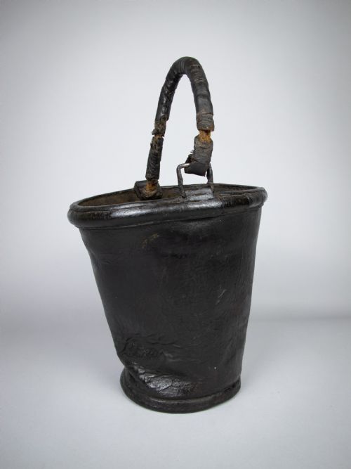 Sculptural George III Black Leather Fire Bucket, C.1790.