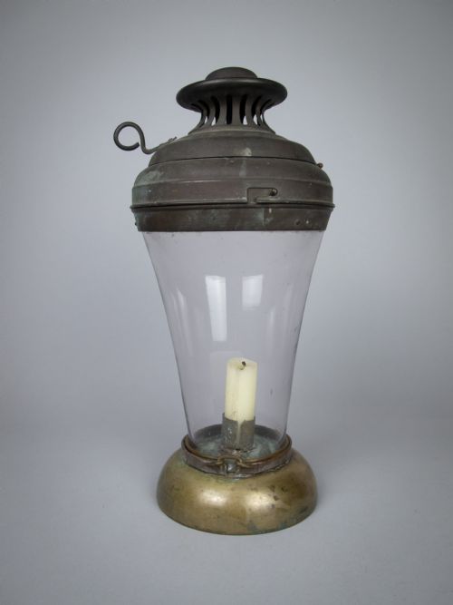 fig 1. Unusual 19th Century Large Copper, Brass & Hand Blown Glass Candle Lamp