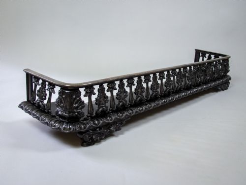Large Victorian Cast Iron Fire Kerb with Pierced Foliate Design.