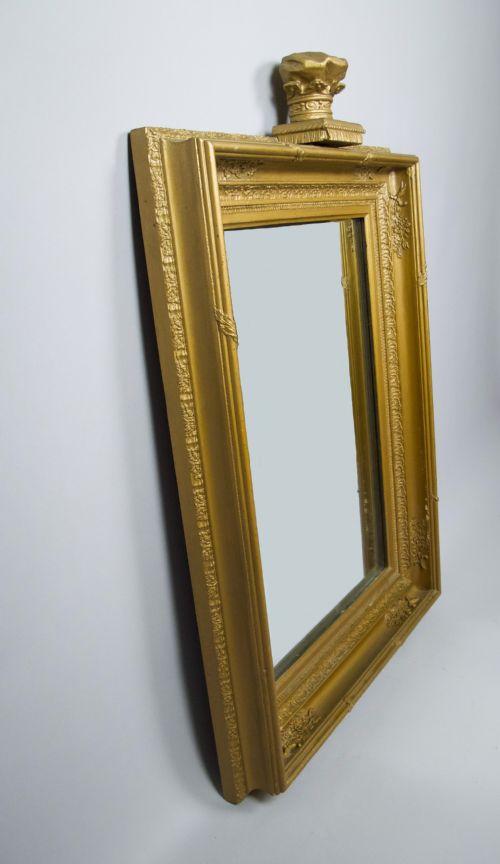 fig 1. 19th Century Royal Portrait Gilt Gesso Crown Frame With Later Bevelled Mirror Plate.